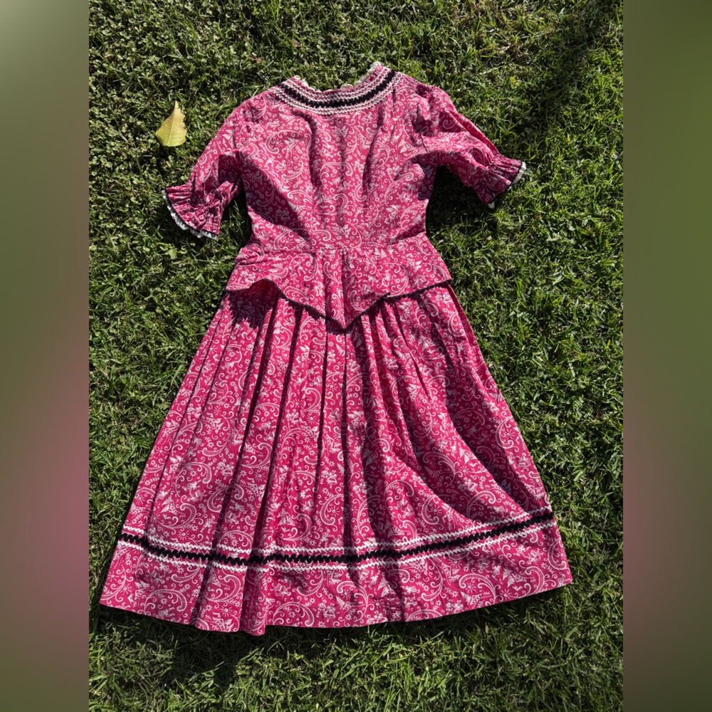 40s Inspired Red Novelty Print Paisley Dress Sz SM - Picture 2 of 12